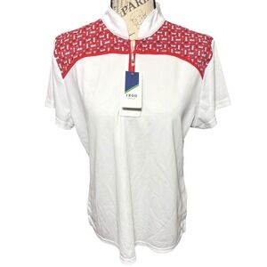 Izod Golf Polo Shirt Womens Large GOLF CLUB BAG Red White 1/4 Zip Mock Neck NWT